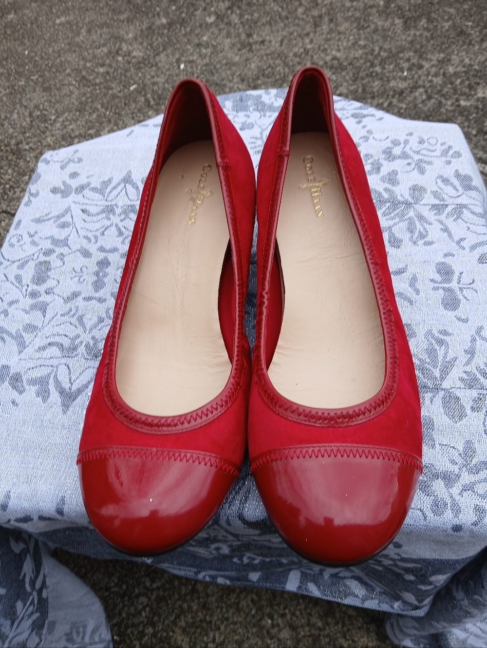 Nike-Cole Haan Red Suede & Patent Cap-Toe Ballet Flats - Picture 2 of 11